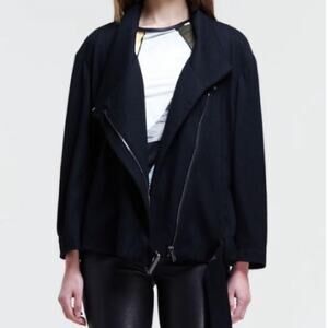 Helmut Lang Black Sonar Belted Hem Wool Moto Jacket